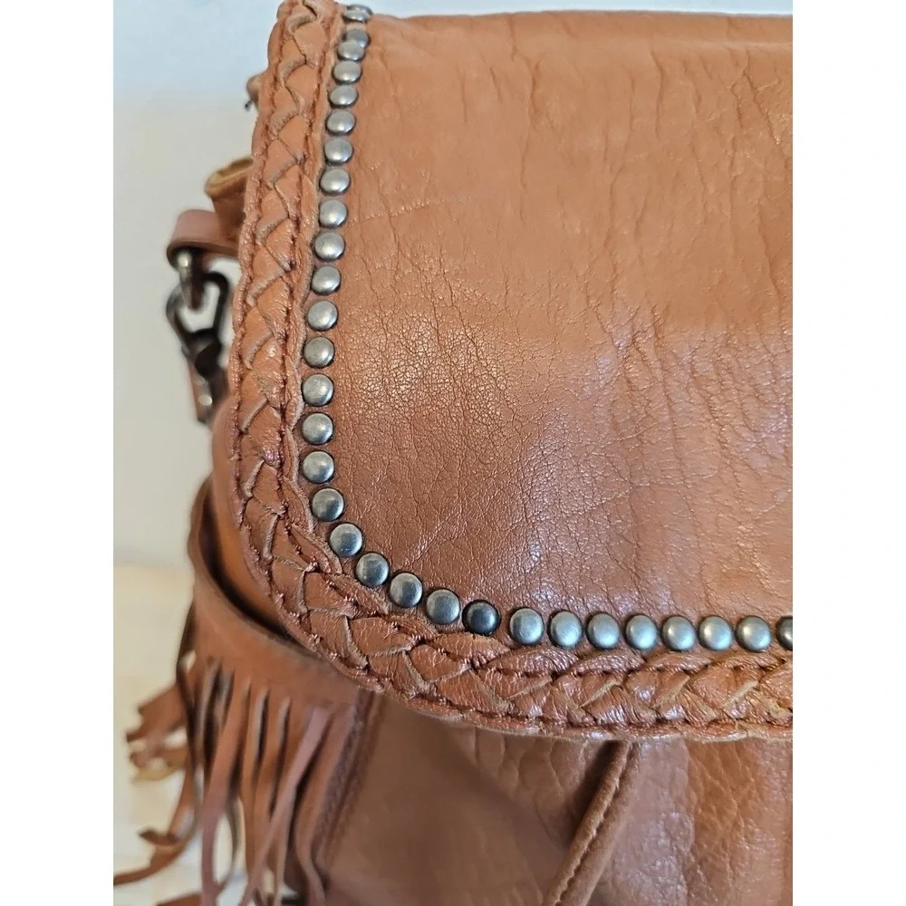 The Sak Avalon Fringed Convertible Cognac Brown Leather Backpack or Handbag